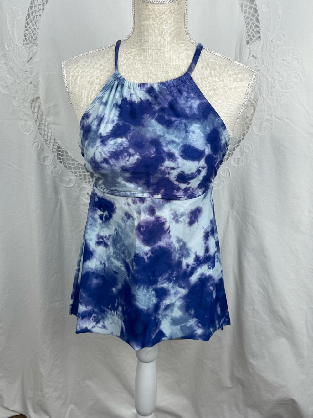 Women’s Blue Tie-Dye Tankini Top by Dip - Size Small